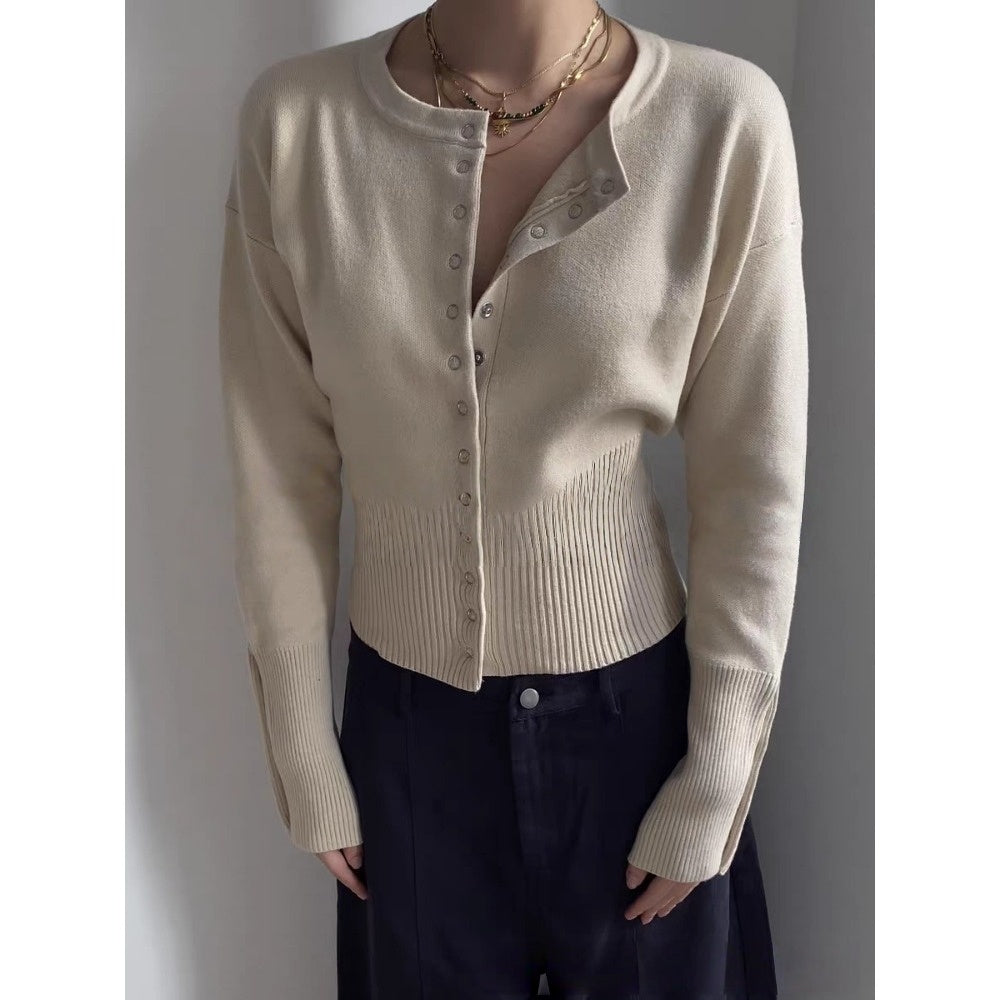 Damen Strickjacke Langärmlig Knopfleiste Beige