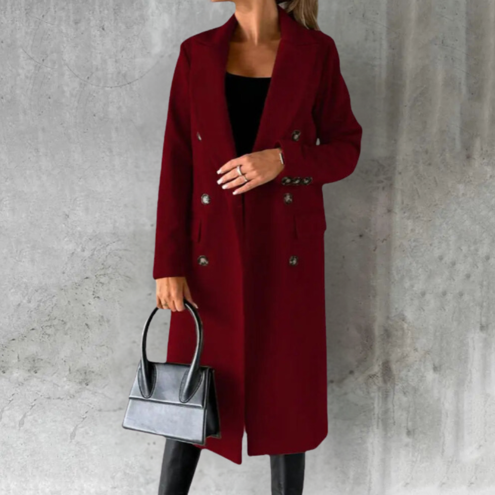 Damen Trenchcoat Langer Doppelreihiger Mantel