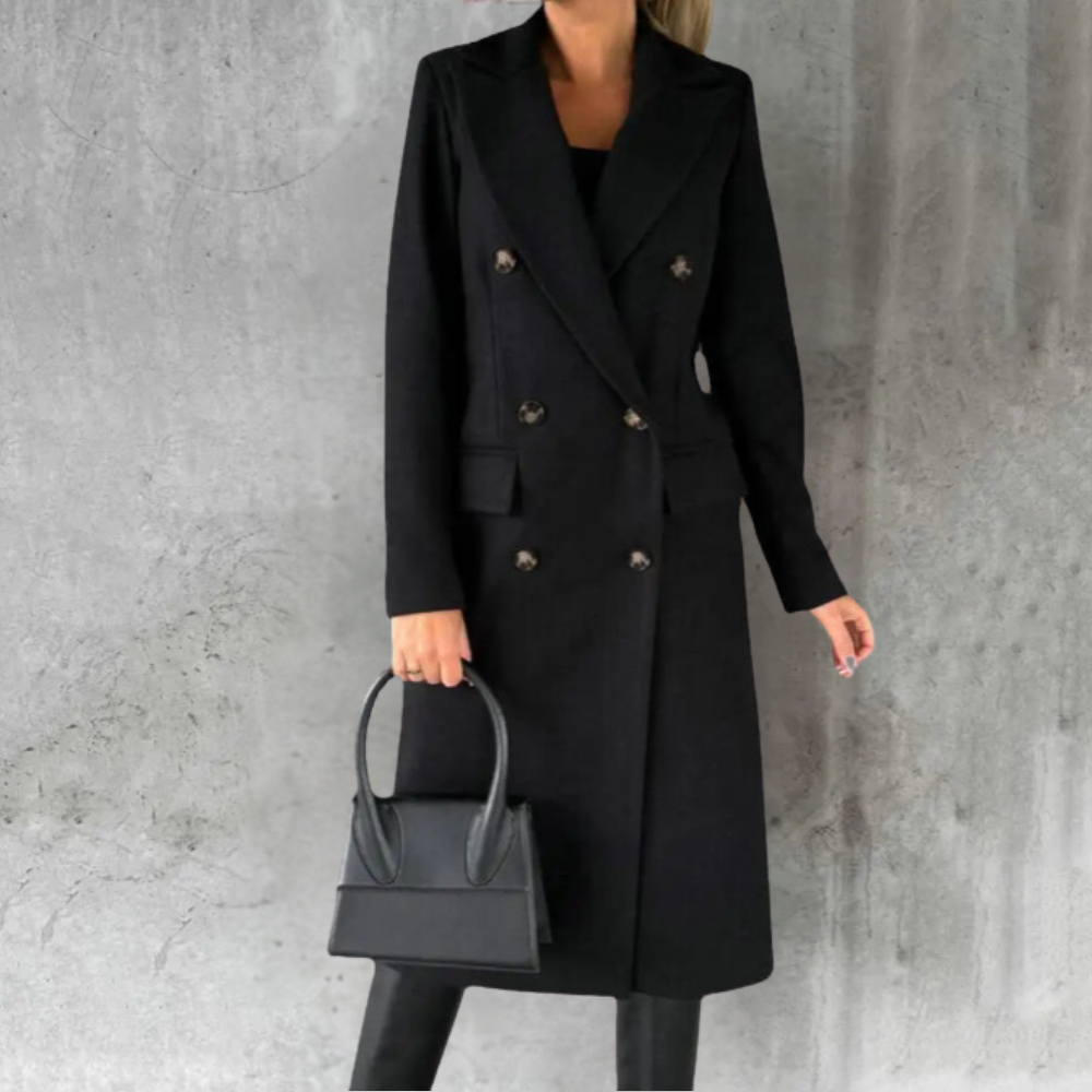 Damen Trenchcoat Langer Doppelreihiger Mantel