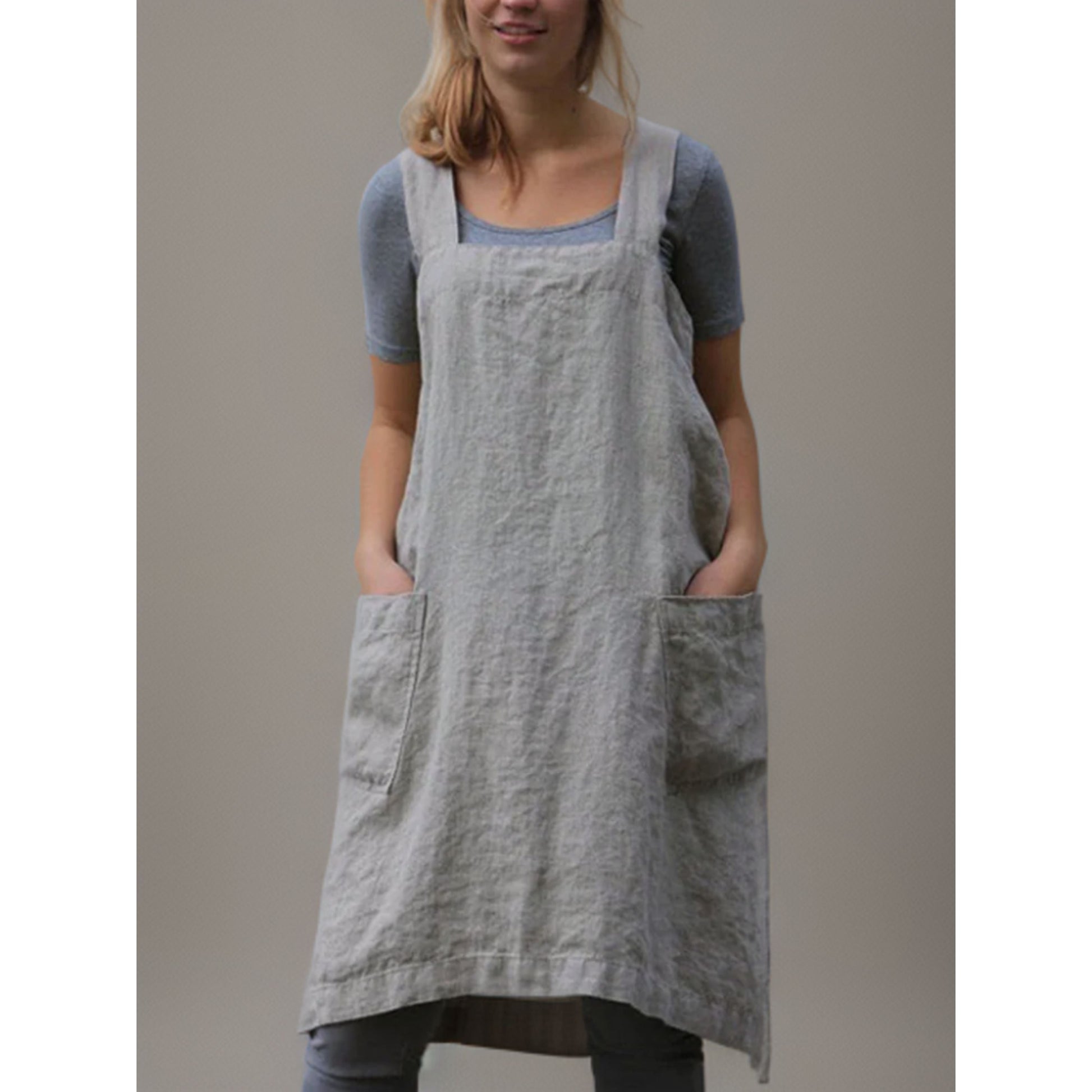 Damen Schürzenkleid mit Taschen Lässig Sommer Schwarz - Eveloria