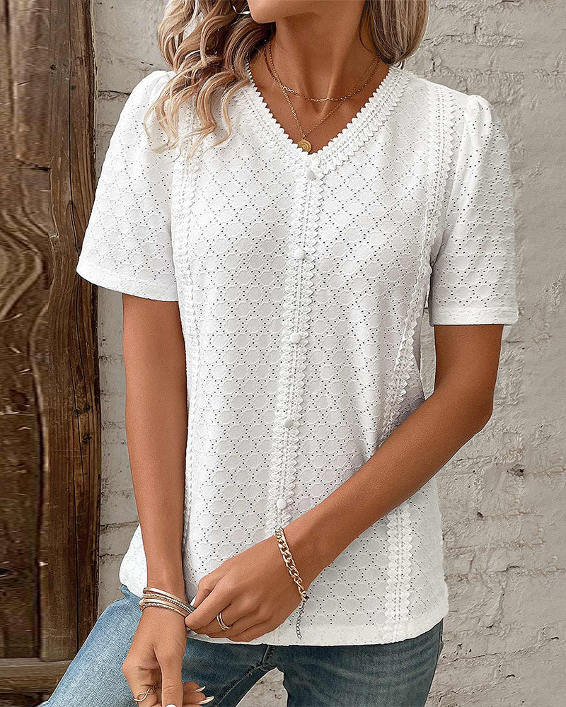 Eveloria Damen Kurzärmelige Bluse Weiß