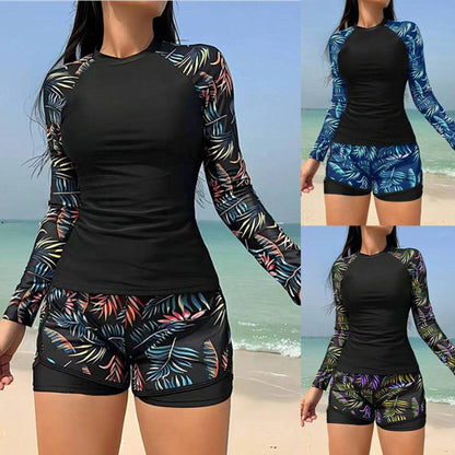 Damen Tankini Badeanzug Langarm Doppelhose Schwarz - Eveloria