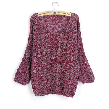 Damen Strickpullover V-Ausschnitt Luftiger Strick Anthrazit