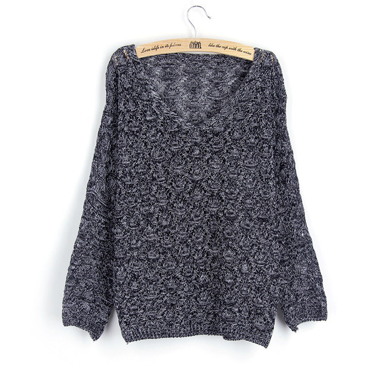 Damen Strickpullover V-Ausschnitt Luftiger Strick Anthrazit