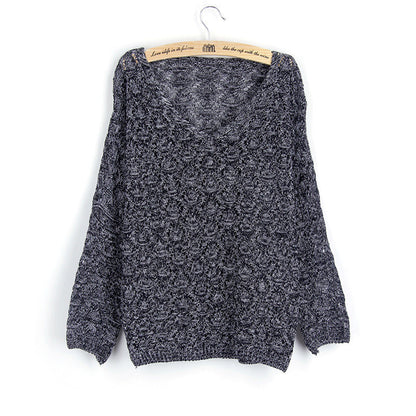 Damen Strickpullover V-Ausschnitt Luftiger Strick Anthrazit