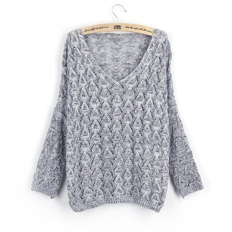 Damen Strickpullover V-Ausschnitt Luftiger Strick Anthrazit