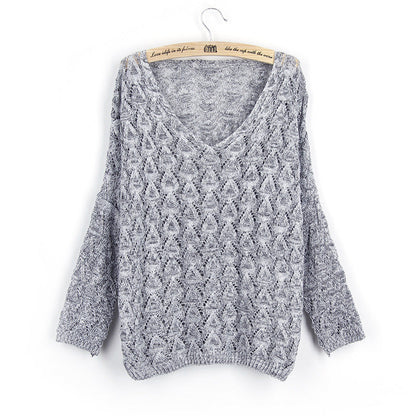 Damen Strickpullover V-Ausschnitt Luftiger Strick Anthrazit