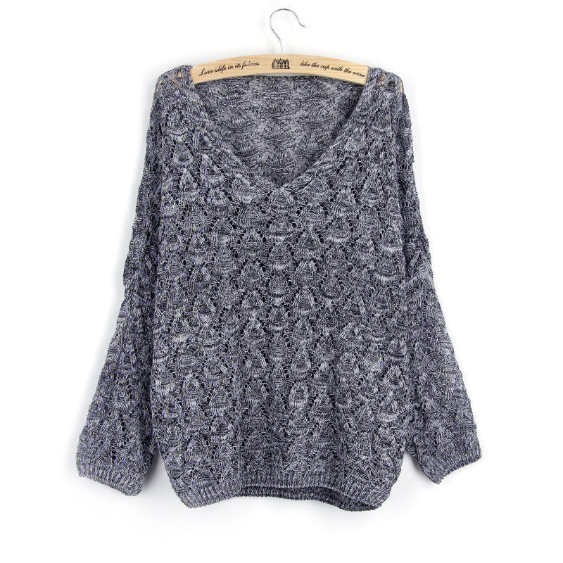 Damen Strickpullover V-Ausschnitt Luftiger Strick Anthrazit