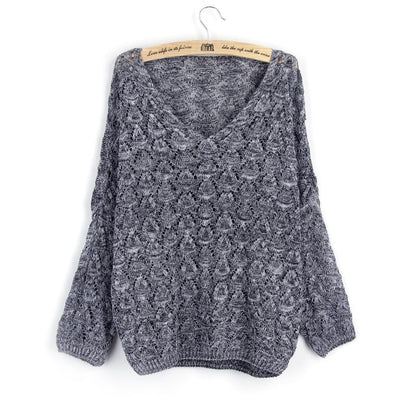 Damen Strickpullover V-Ausschnitt Luftiger Strick Anthrazit