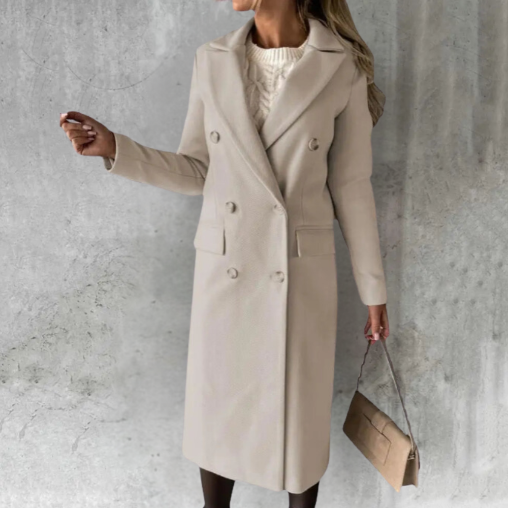 Damen Trenchcoat Langer Doppelreihiger Mantel