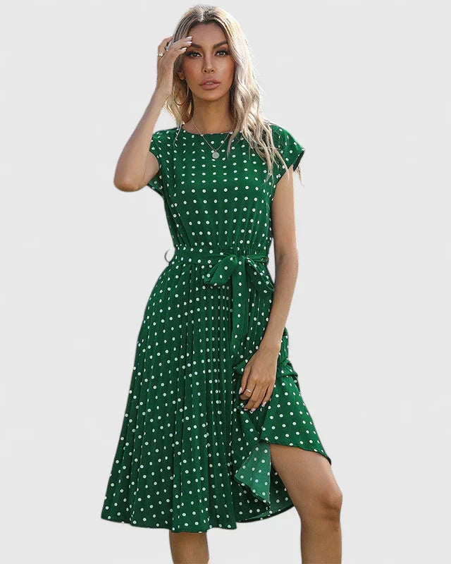 Damen Midikleid Kurzärmel Faltenrock