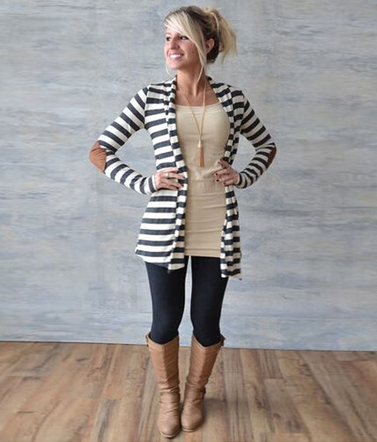 Damen Strickcardigan Lässig mit Ellbogenflicken
