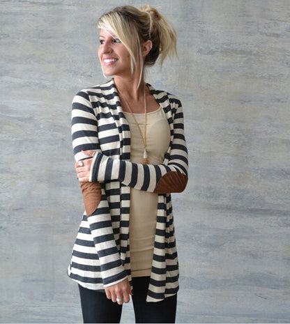 Damen Strickcardigan Lässig mit Ellbogenflicken Schwarz - Eveloria