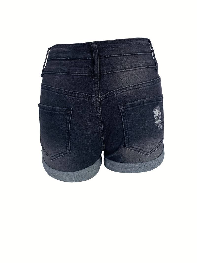 Eveloria Damen Gerippte Jeansshorts Sommerblau