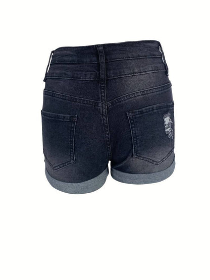 Eveloria Damen Gerippte Jeansshorts Sommerblau