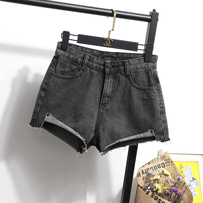 Damen Jeansshorts Hochbund Fransensaum Blau Eveloria