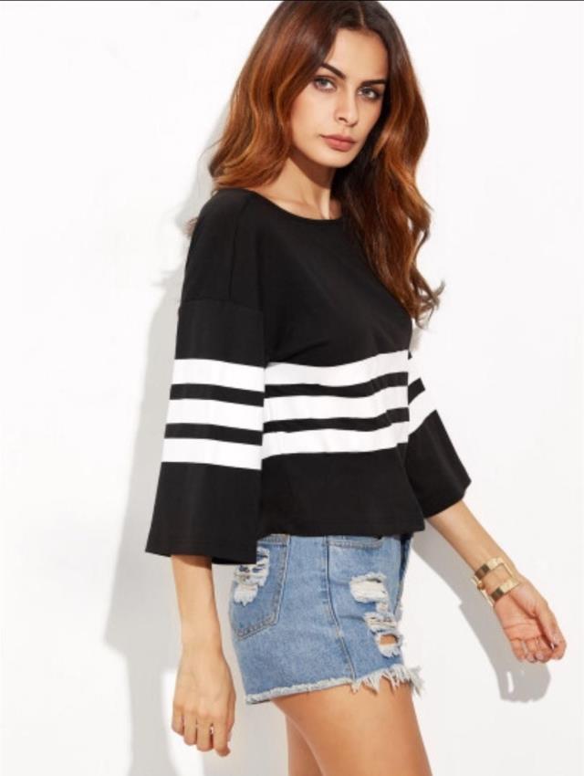 Damen Pullover Streifenmuster Baumwolle Eveloria