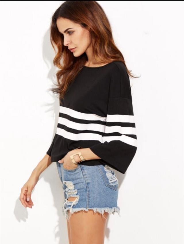 Damen Pullover Streifenmuster Baumwolle Eveloria