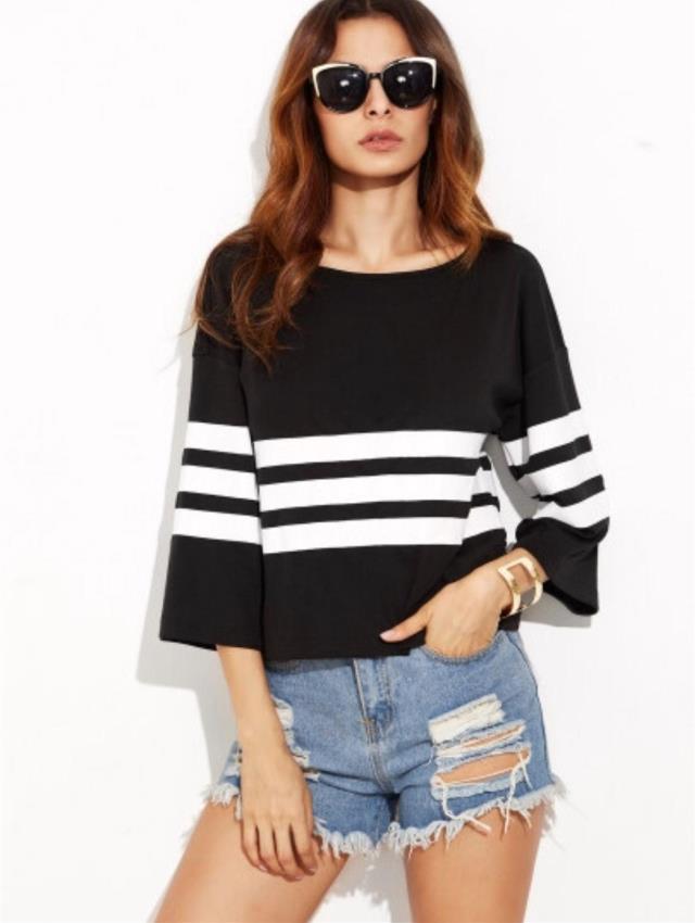 Damen Pullover Streifenmuster Baumwolle Eveloria - Eveloria