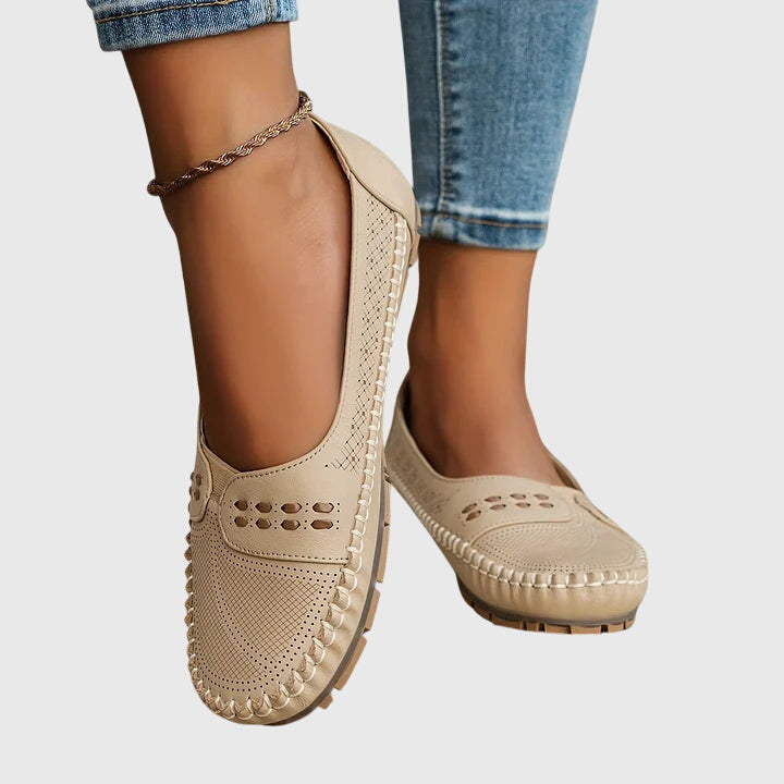 Damen Lässige Loafer Perforiert Beige