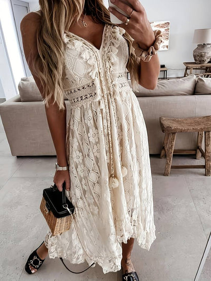 Eveloria Damen Maxikleid Spaghettiträger V-Ausschnitt Sommerkleid