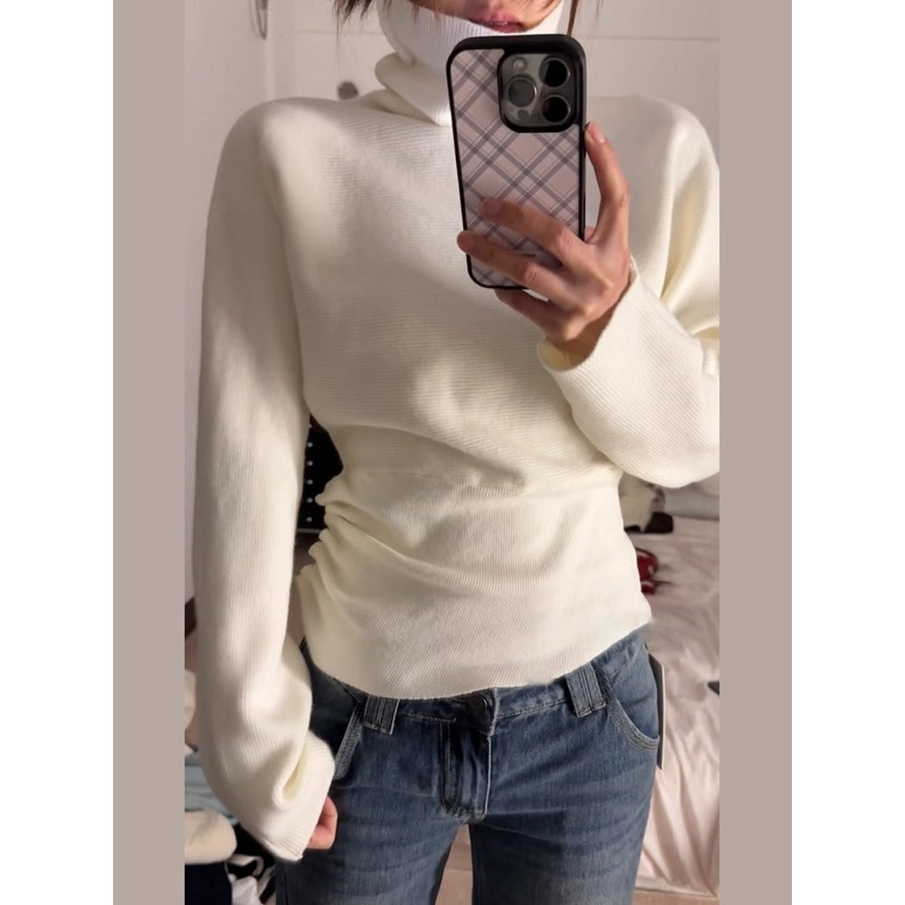 Damen Rollkragenpullover Langarm Gerippt Giada