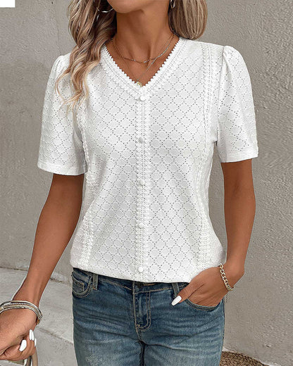 Eveloria Damen Kurzärmelige Bluse Weiß