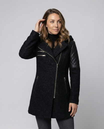 Damen Winterjacke Elegant Wollstoff Schwarz - Eveloria
