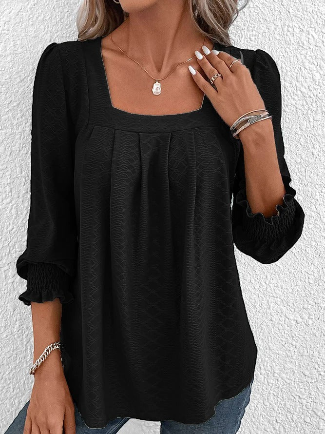 Damen Baumwollbluse Eckiger Ausschnitt