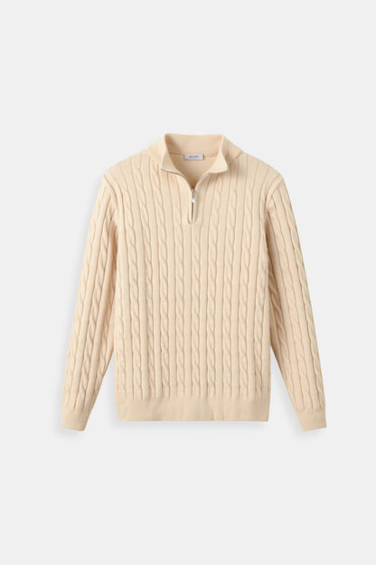 Eleganter Damen Zopfstrick Pullover Mit Reißverschluss