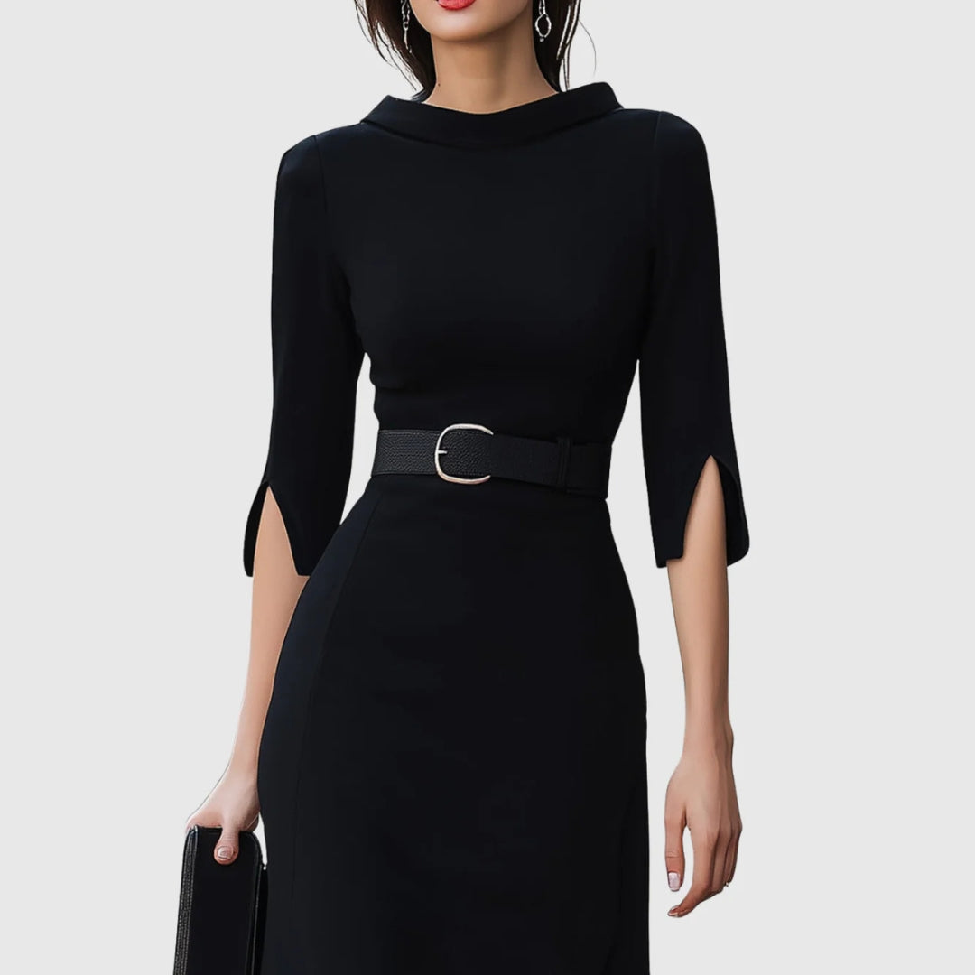 Damen Elegantes Midi Kleid Gürtel