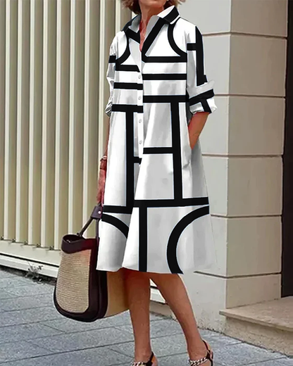 Eveloria Damenkleid Geometrischer Druck Mit Taschen
