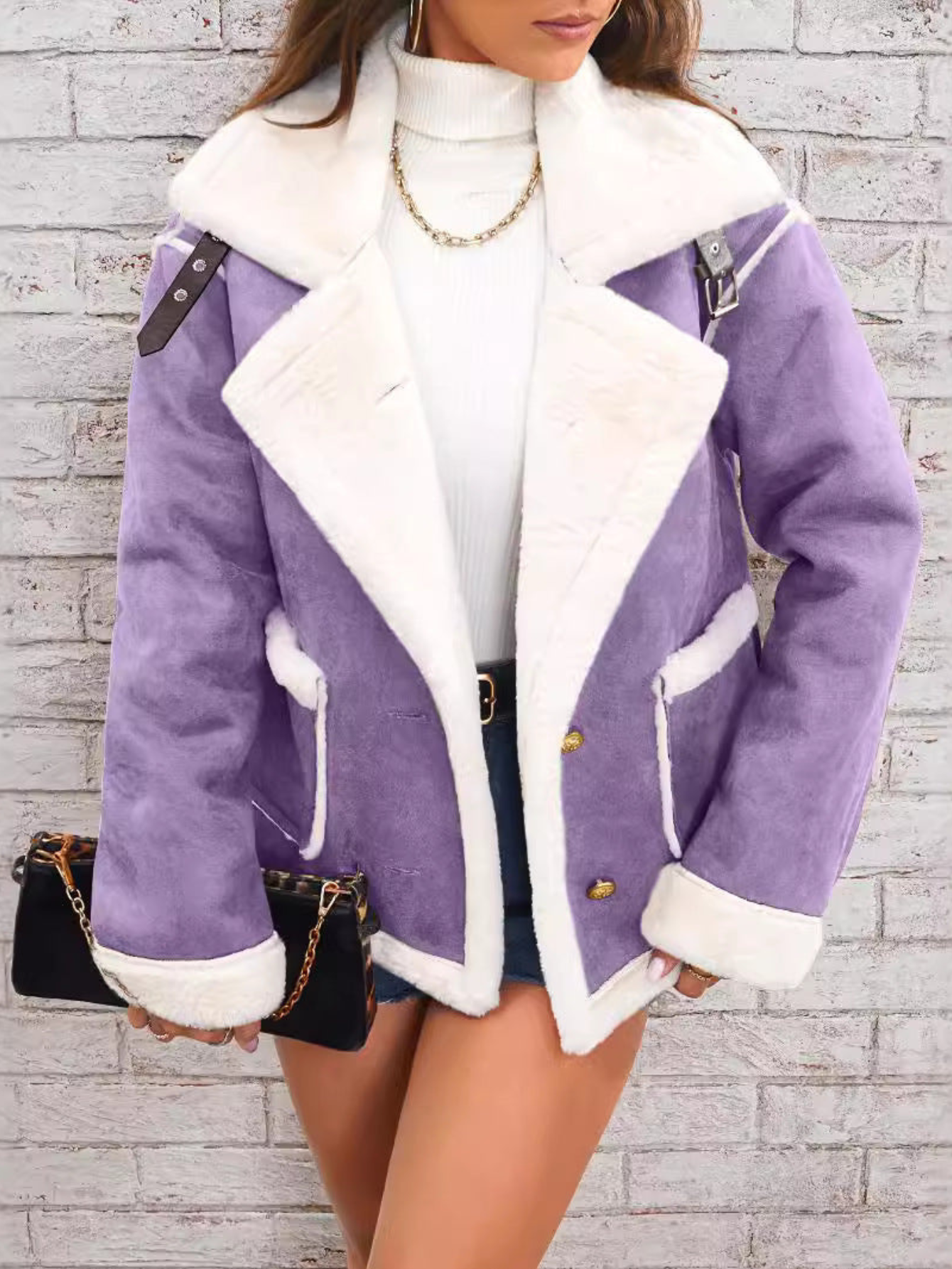 Caprina Damen Baumwolljacke Teddyfutter Reverskragen