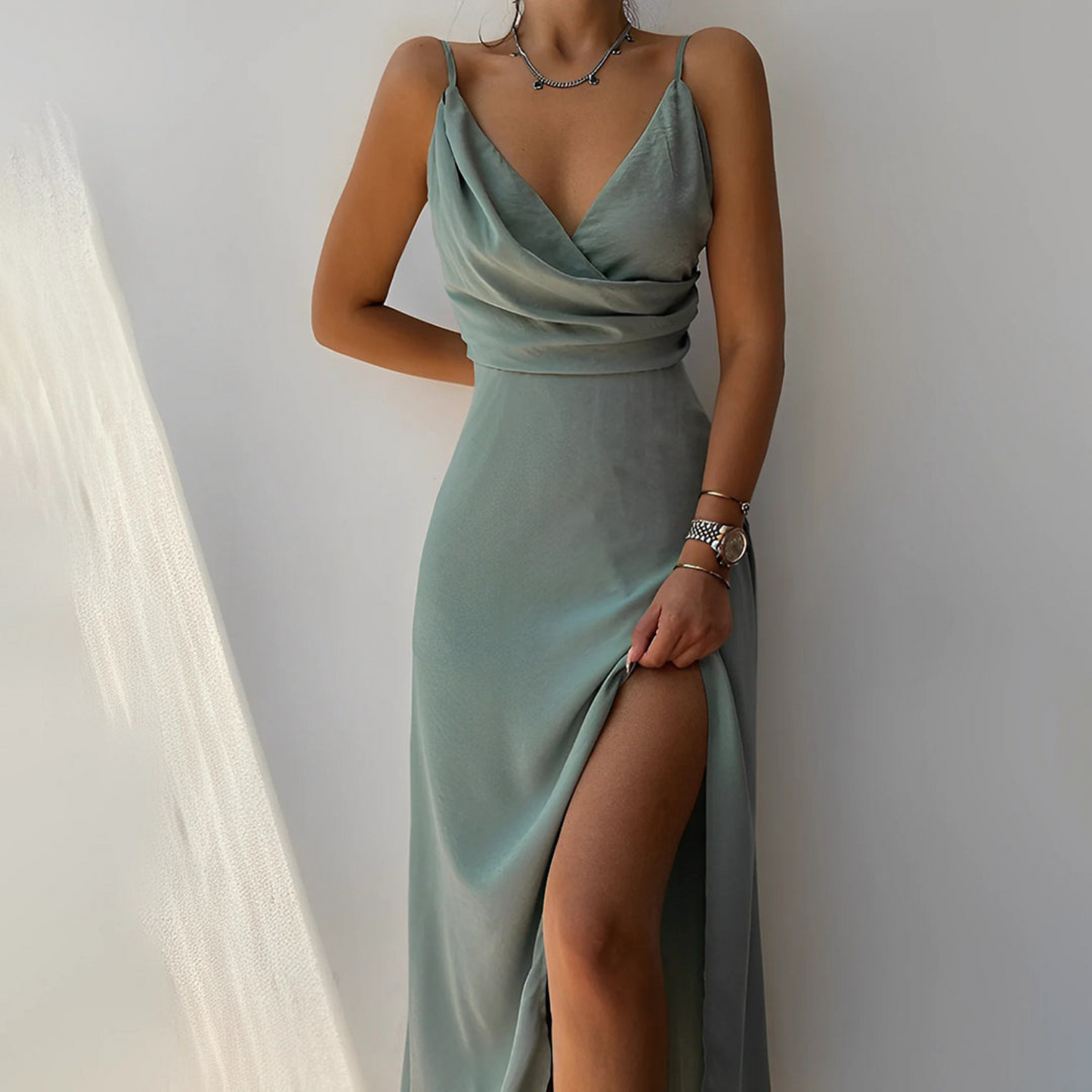 Eveloria Damen Kleid V-Ausschnitt Elegantes Klassisches