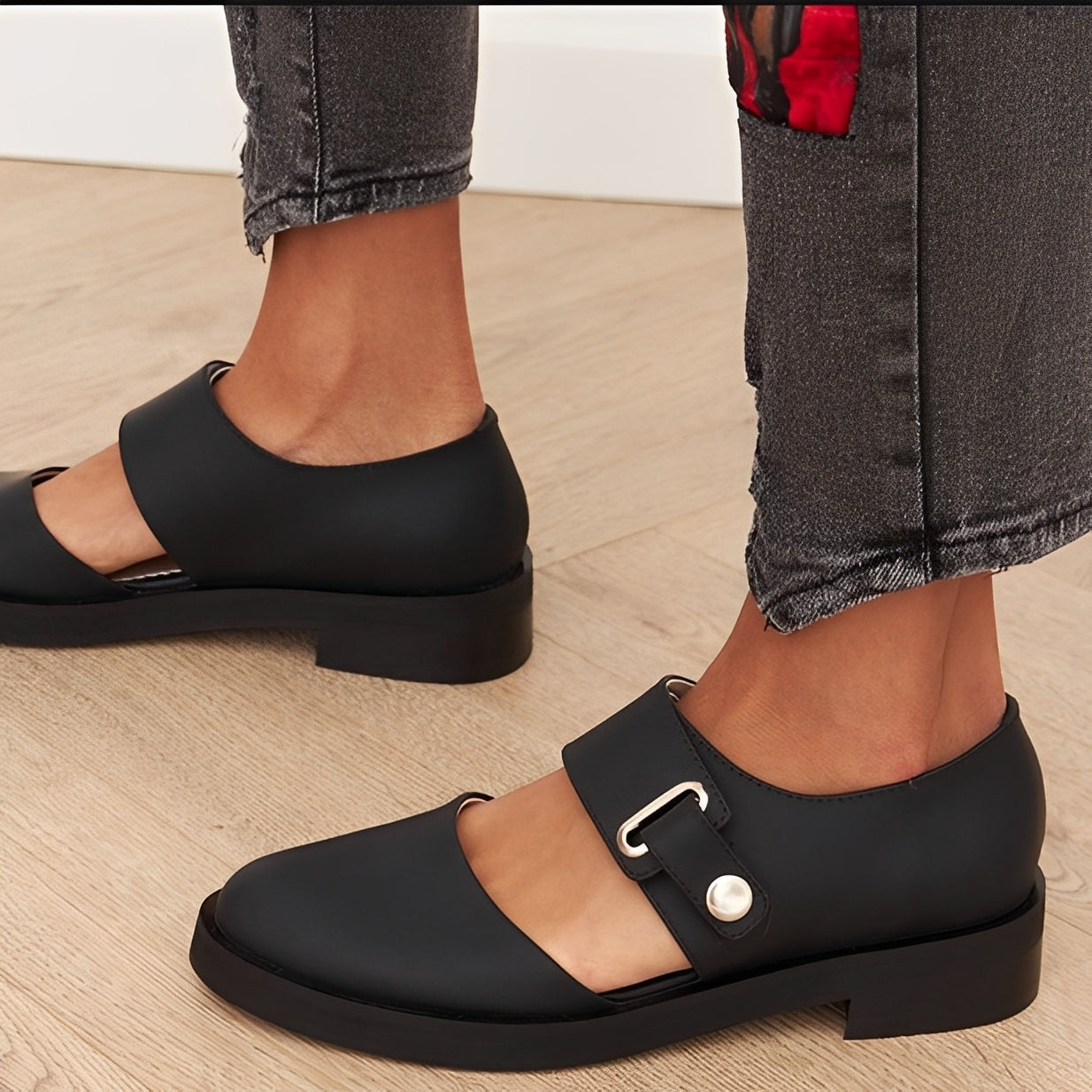 Damen Mary Jane Schuhe Schnalle Flacher Absatz