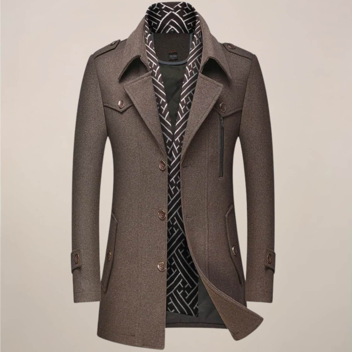 Herren Wintermantel Lang Knopfleiste Woll-Look
