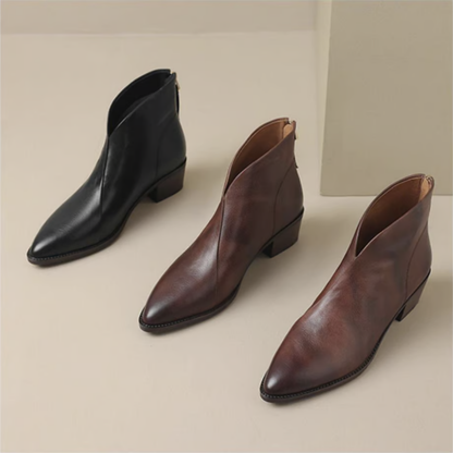 Damen Stiefeletten Blockabsatz Leder