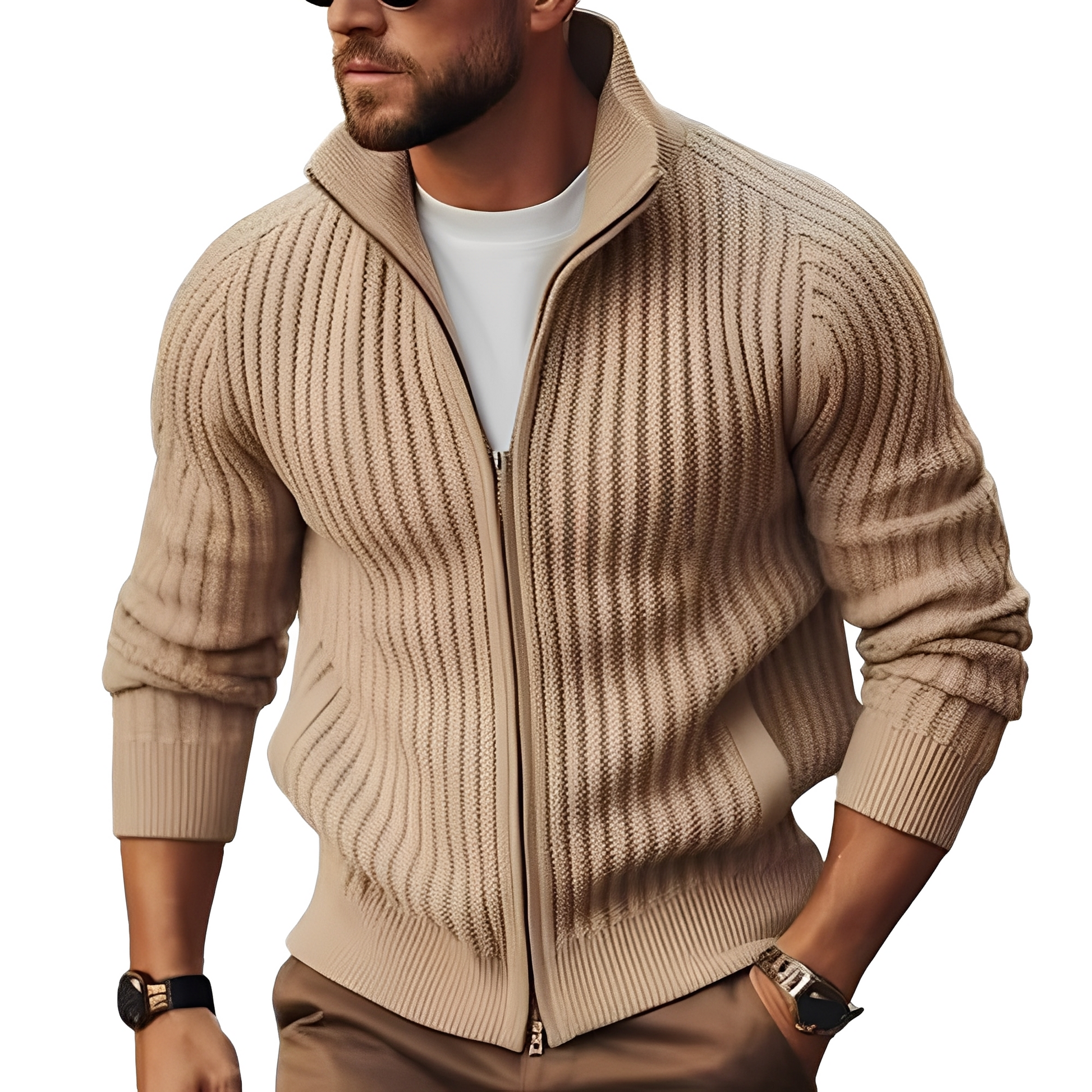Herren Strickjacke Reißverschluss Cardigan Grau - Eveloria