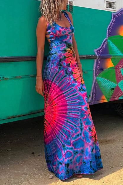 Eveloria Damen Maxi-Kleid Spitze Tie-Dye-Print