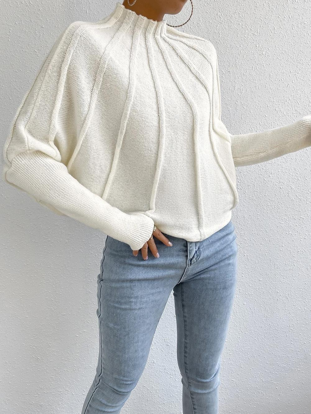 Eveloria Damen Kaschmir Strickpullover Fledermausärmel