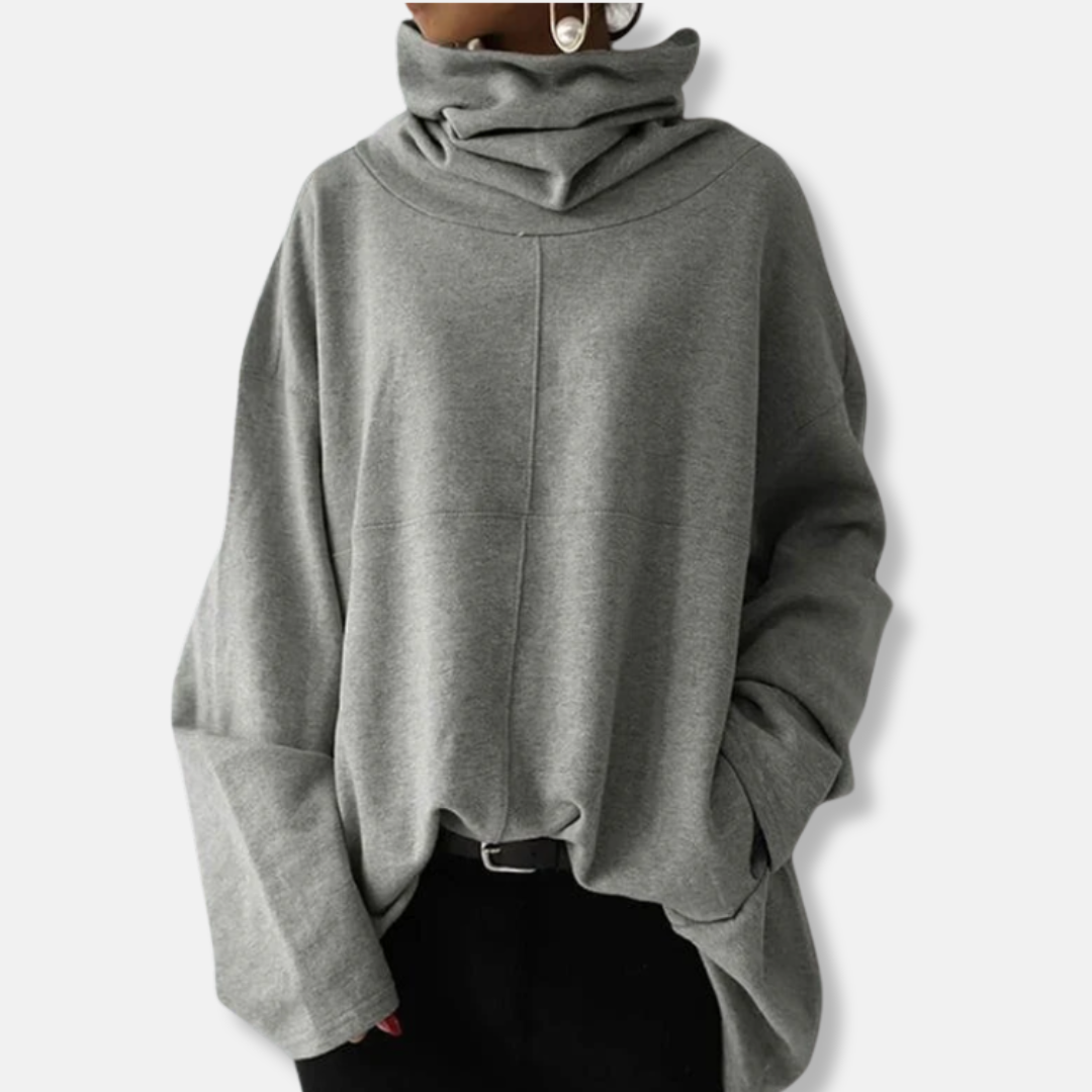 Eveloria Damen Sweatshirt Baumwollmischung Übergroß Drapierter Kragen - Eveloria
