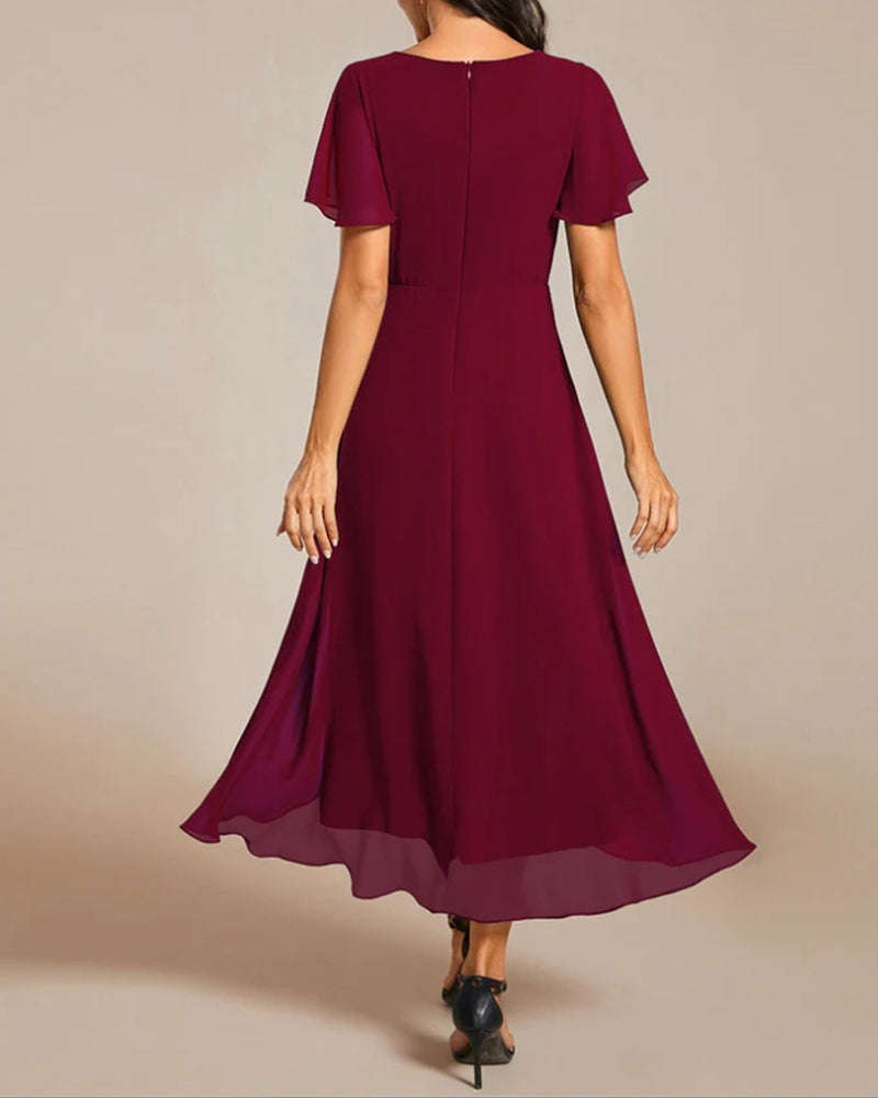 Eveloria Damenkleid V-Ausschnitt Rüschenärmel