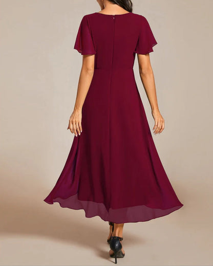 Eveloria Damenkleid V-Ausschnitt Rüschenärmel