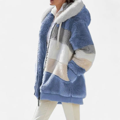 Damen Oversized Jacke mit Kapuze Gestreift