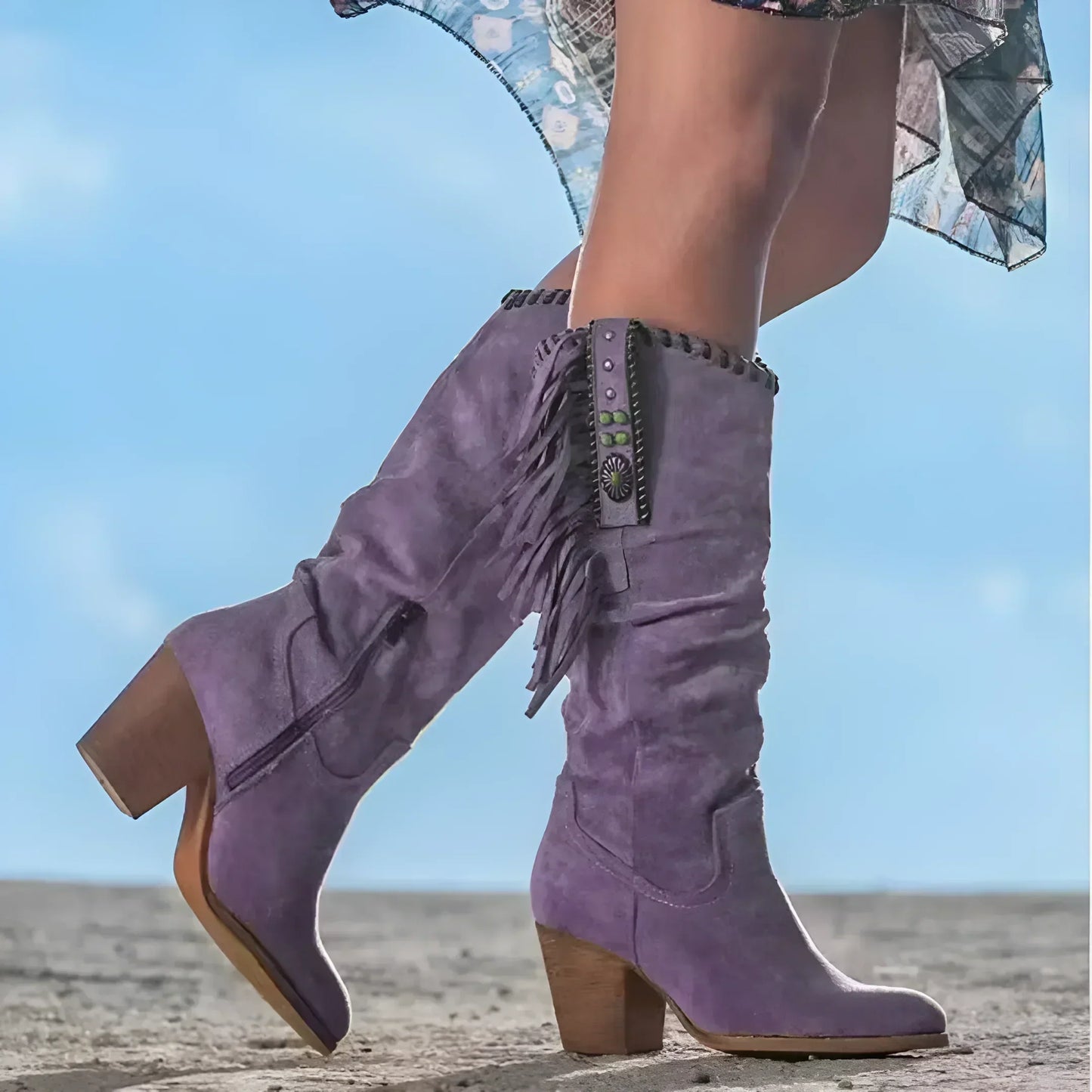 Eveloria Damen Cowboy-Stiefel Echtes Leder