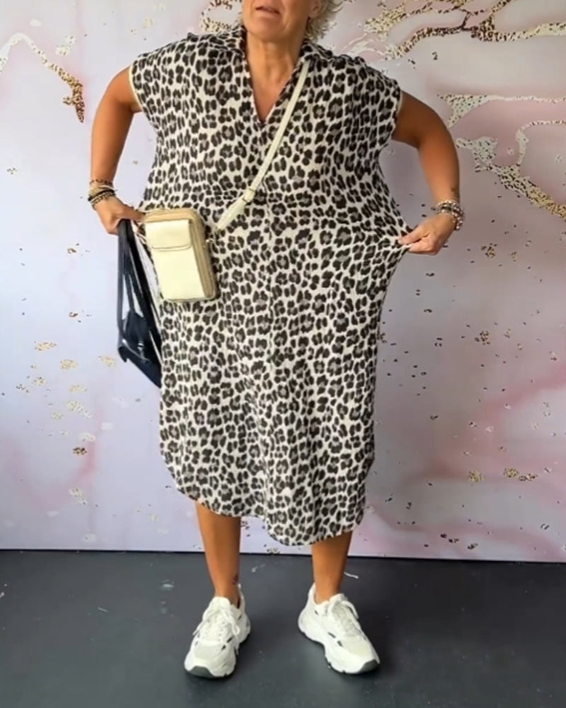 Eveloria Damenkleid V-Ausschnitt Leopardenmuster