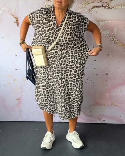 Eveloria Damenkleid V-Ausschnitt Leopardenmuster
