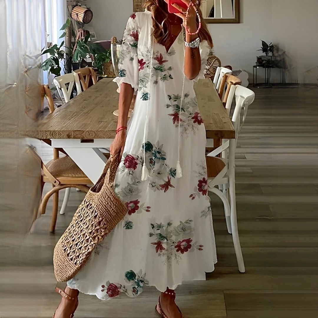 Damen Sommerkleid Elegantes Leichtes Kleid Luftig Weiss