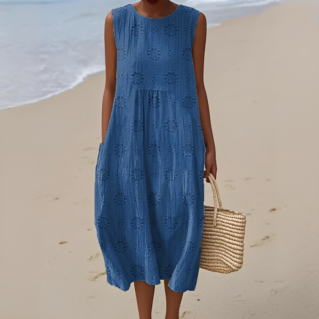 Damen Ärmelloses Sommerkleid mit Taschen Leicht Luftig