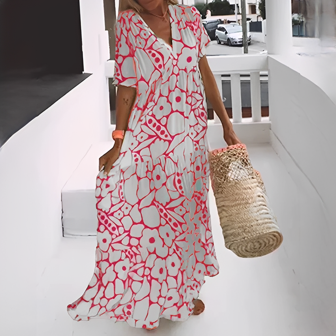 Damen Sommerkleid V-Ausschnitt Allover-Muster Leicht